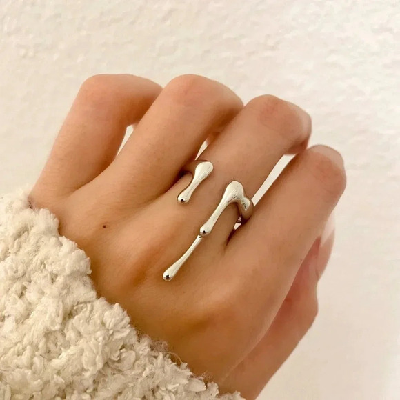 925 Sterling Silver Drip Ring Unique Minimalist Ring Geometric Stackable Ring - Picture 4 of 7